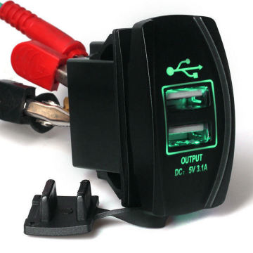 12V 24V 3.1A Motocicleta Coche Dual USB Fuente de alimentación Cargador Puerto Enchufe LED verde